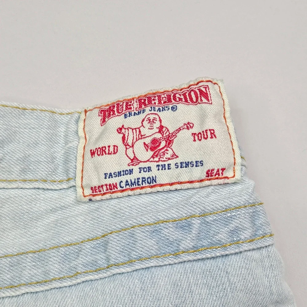 True Religion Ricky Super T Jeans Mens 24 Light Wash Blue Distressed Straight